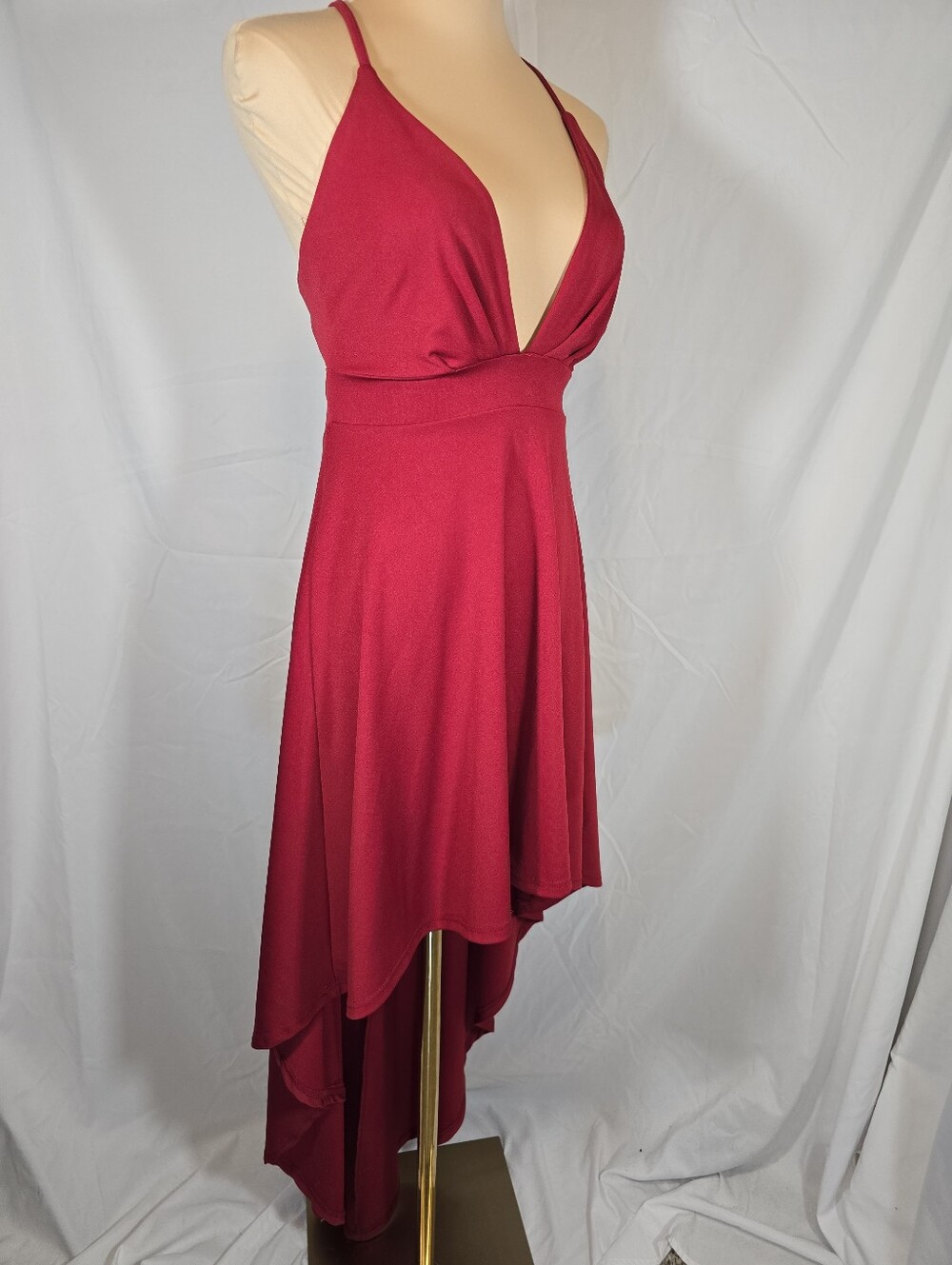 Deep V Red High-Low Evening Dress